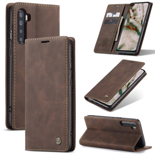 OnePlus Nord CaseMe 013 Multifunctional Retro Frosted Horizontal Flip Leather Case with Card Slot & Holder & Wallet - Coffee